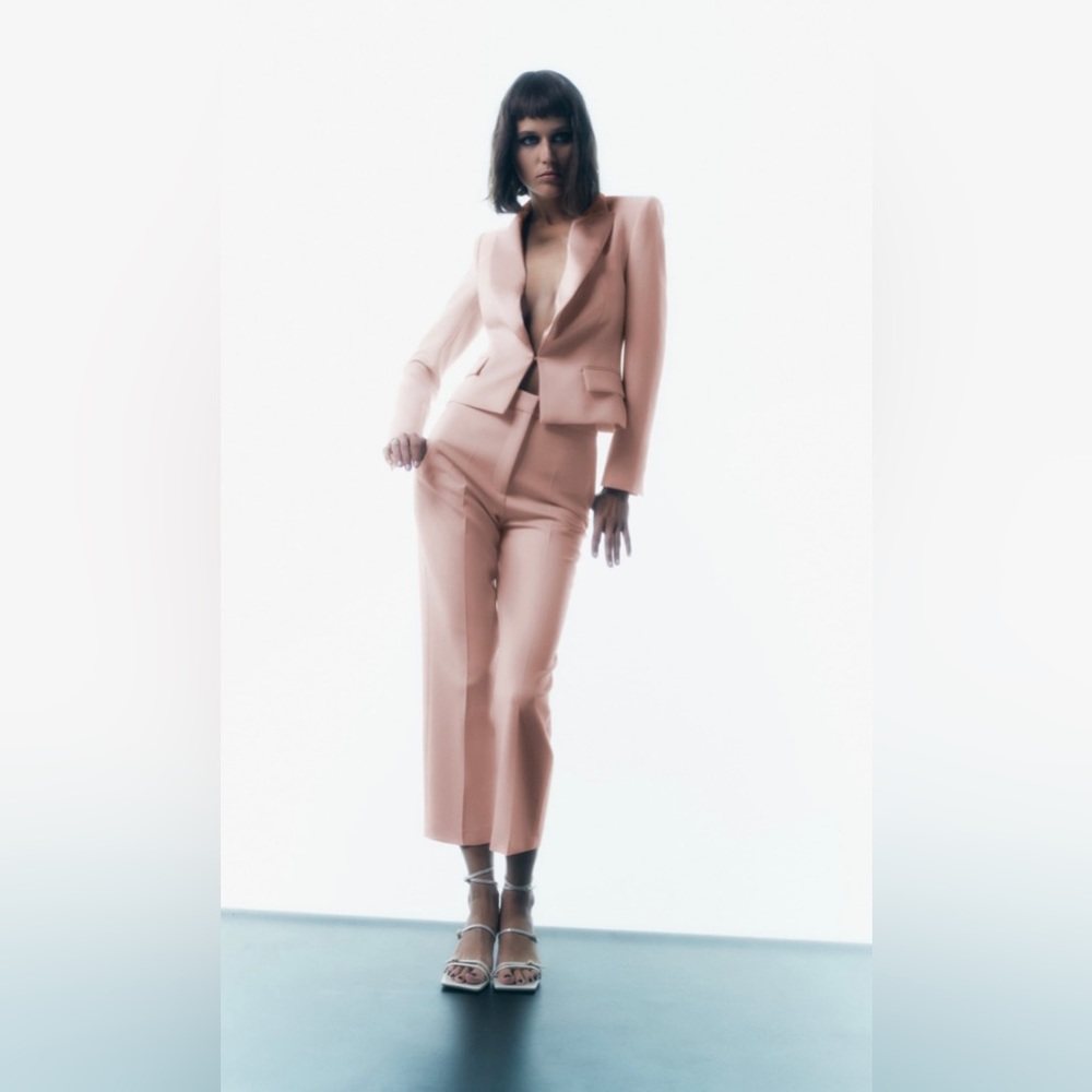 pink cropped tuxedo blazer zara size small